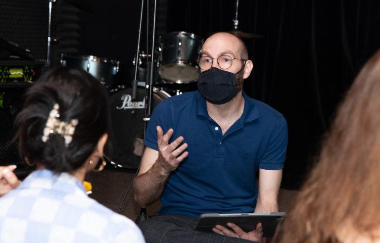 Director Adam G on set of A Man Walks Into A Bar